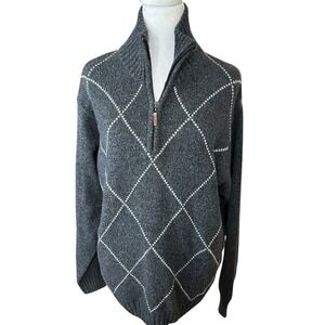 Toscano Made In Italy 1/4 Zip Wool Sweater Gray, Argyle Print Woman Sz L